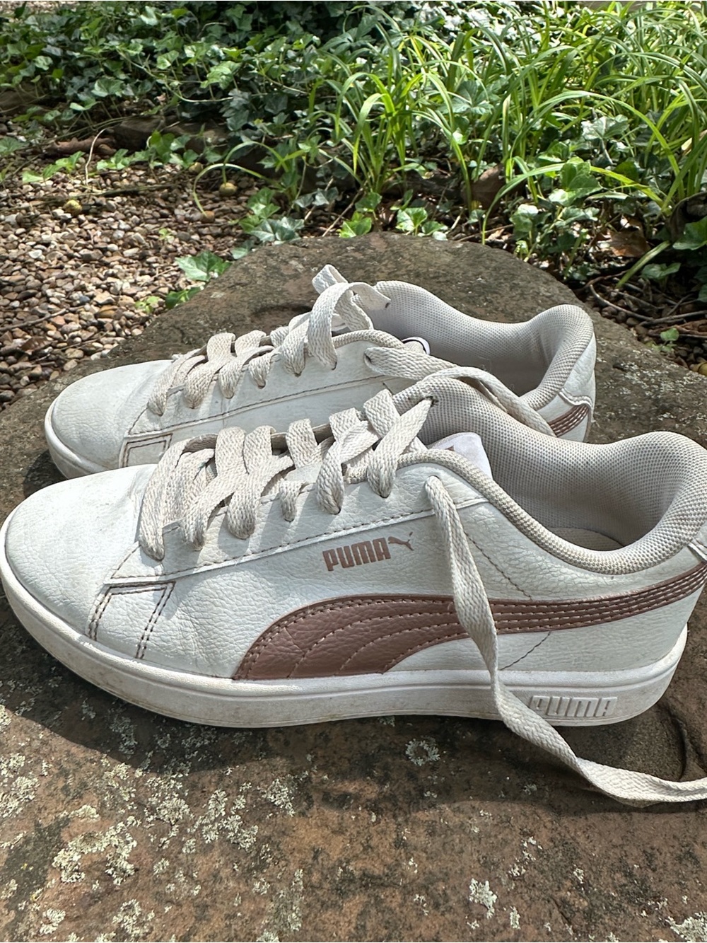 Puma White Sneakers with Rose Gold Side Stripe